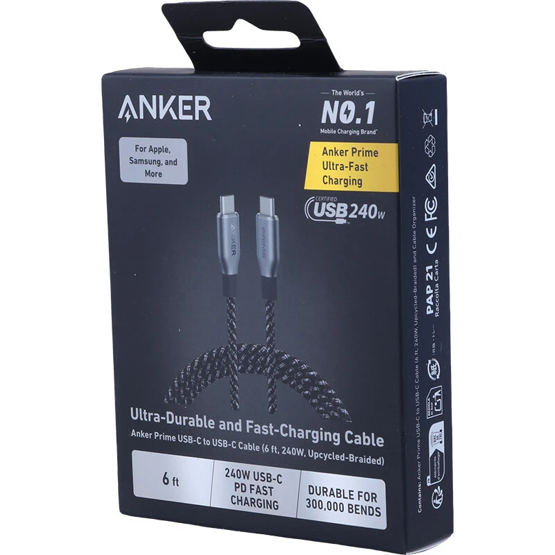کابل دو سر تایپ سی فست شارژ 240 وات انکر A88E2 طول 1.8 متر