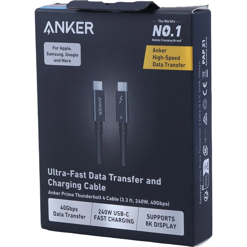 کابل دو سر تایپ سی فست شارژ 240 وات انکر Prime Thunderbolt 4 A84N0011 طول 1 متر