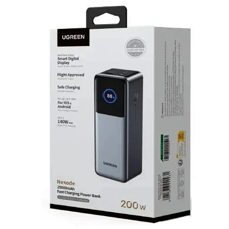 پاور بانک فست شارژ یوگرین Nexode PB722-35525B QC4.0 PD3.0 140W ظرفیت 25000 میلی آمپر ساعت