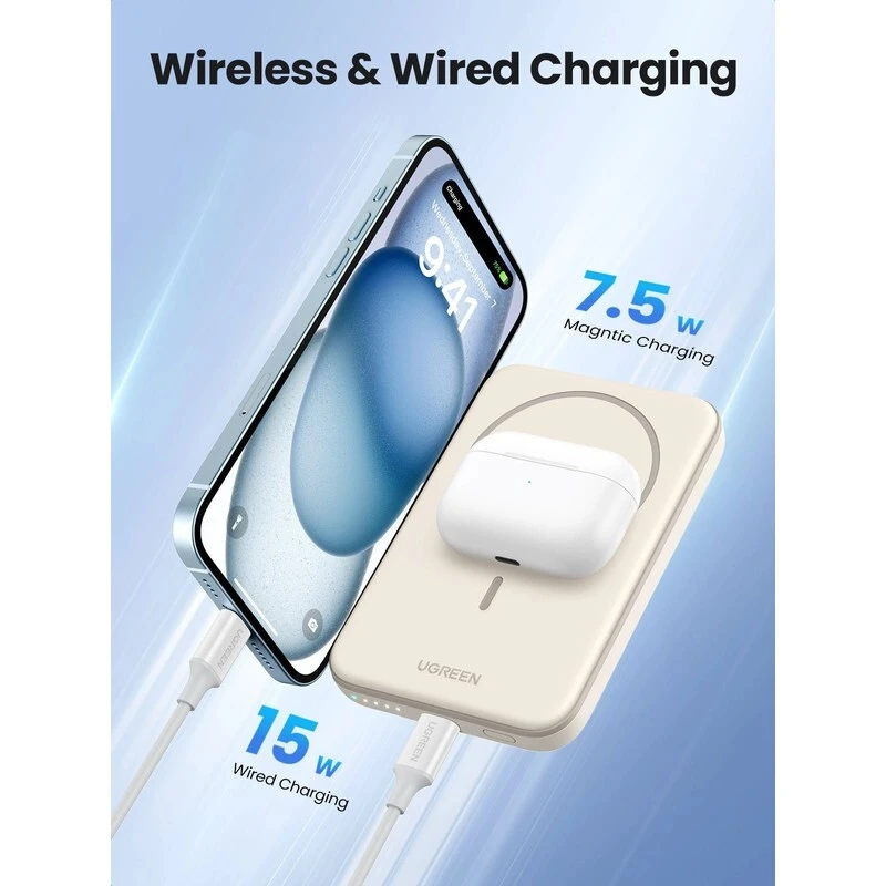 پاور بانک بی سیم فست شارژ یوگرین PB560-25207 QC PD3.0 15W ظرفیت 5000 میلی آمپر ساعت