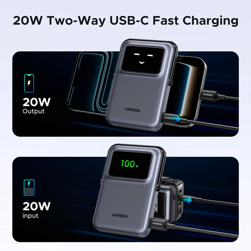 پاور بانک بی سیم فست شارژ یوگرین PB572-45327 20W ظرفیت 10000 میلی آمپر ساعت