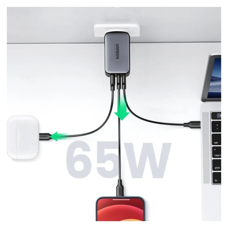 شارژر دیواری 65 وات یوگرین CD244 GaN QC PD3.0 5A