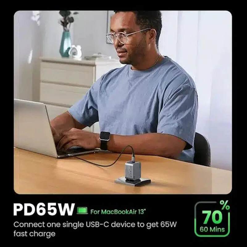 شارژر دیواری 65 وات یوگرین Nexode Pro X755-25871 GaN QC4.0 PD3.0 3.25A + کابل تبدیل تایپ سی