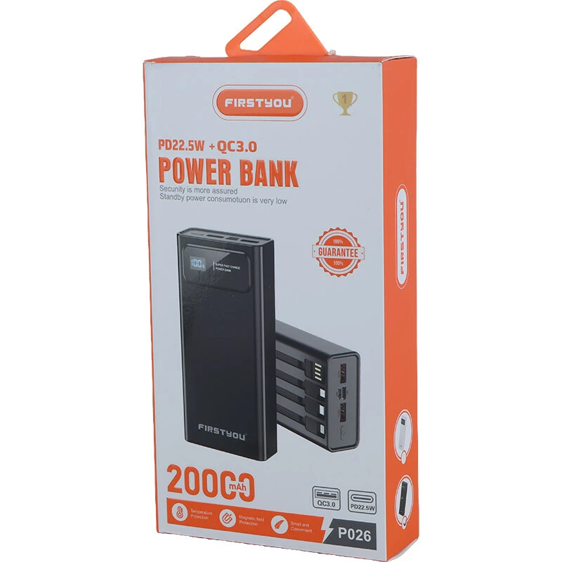 پاوربانک فست شارژ فرست یو P026 QC3.0 PD 22.5W ظرفیت 20000 میلی آمپر ساعت