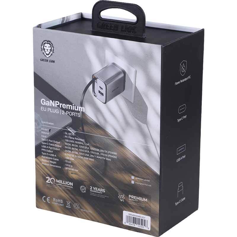 شارژر دیواری 40 وات گرین لاین GL-WC16 GNGAN40WEU GaN PD 3A