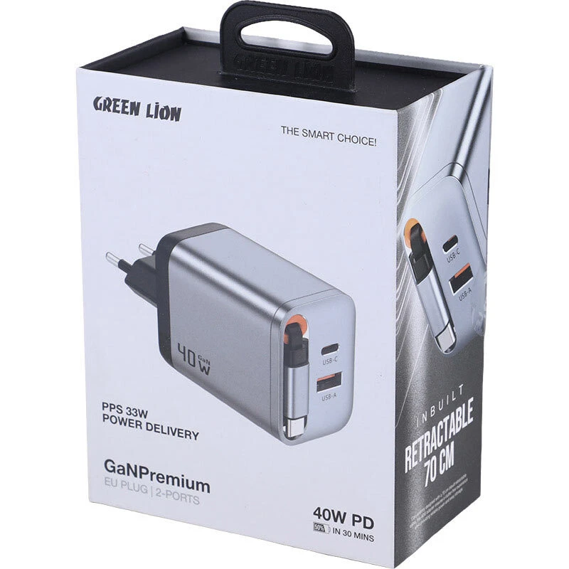 شارژر دیواری 40 وات گرین لاین GL-WC16 GNGAN40WEU GaN PD 3A