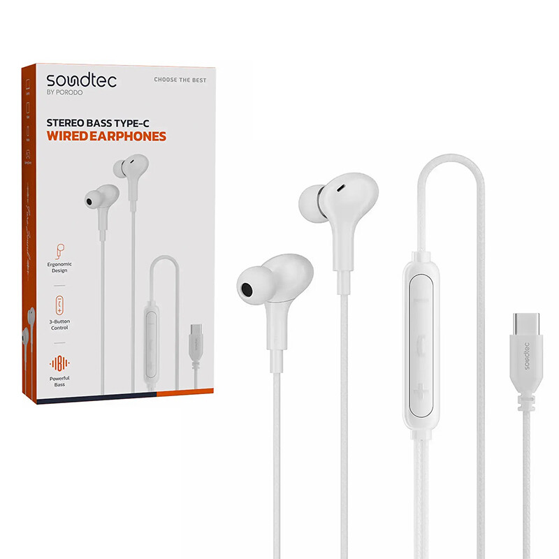 قیمت و خرید هندزفری تایپ سی پرودو مدل Soundtec PD3BWEC3