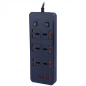 چند راهی 6 خانه پرودو PB-FWCH033 با کابل 3 متری + شارژر USB و Type-C