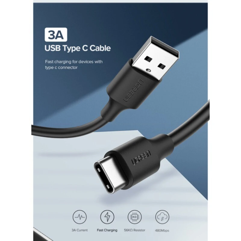 کابل تایپ سی فست شارژ 18 وات یوگرین US287 طول 1.5 متر
