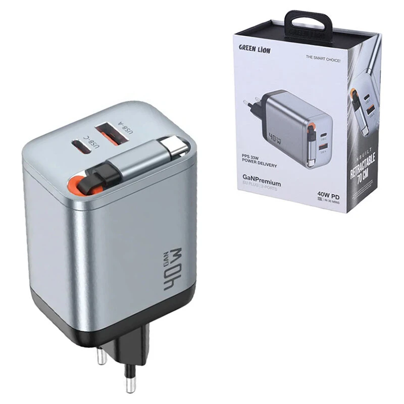 شارژر دیواری 40 وات گرین لاین GL-WC16 GNGAN40WEU GaN PD 3A