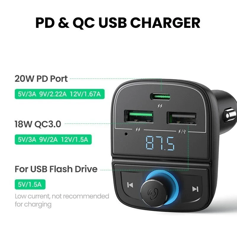 شارژر فندکی و اف ام پلیر بلوتوثی 20 وات یوگرین CD229-80910