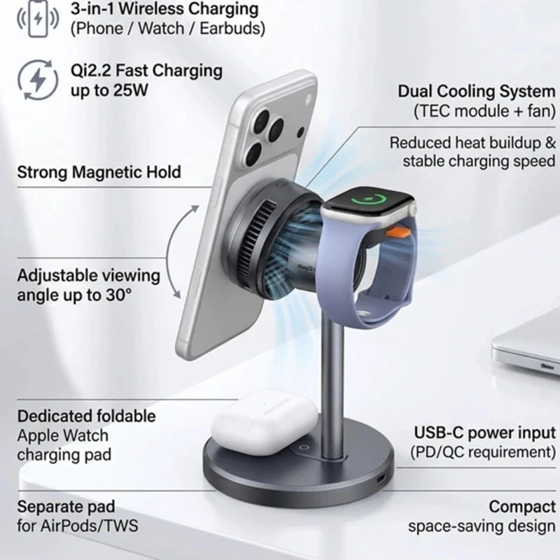 شارژر بی سیم و استند رومیزی مک دودو MagQ Ultra CH-617 25W