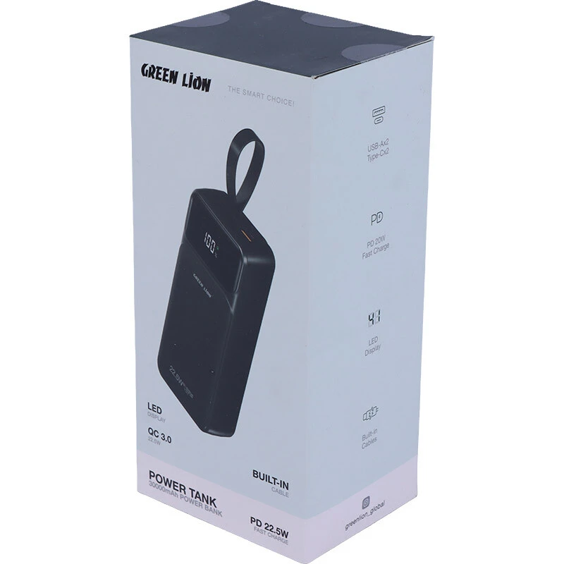 پاور بانک فست شارژ گرین لاین Power Tank GL-PBT30 GNPWT30KPB QC3.0 PD3.0 22.5W ظرفیت 30000 میلی آمپر ساعت