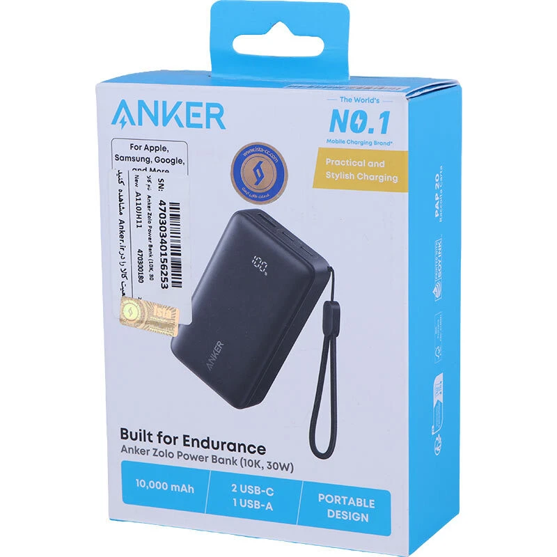 پاور بانک فست شارژ انکر Zolo A110JH PD 30W ظرفیت 10000 میلی آمپر ساعت