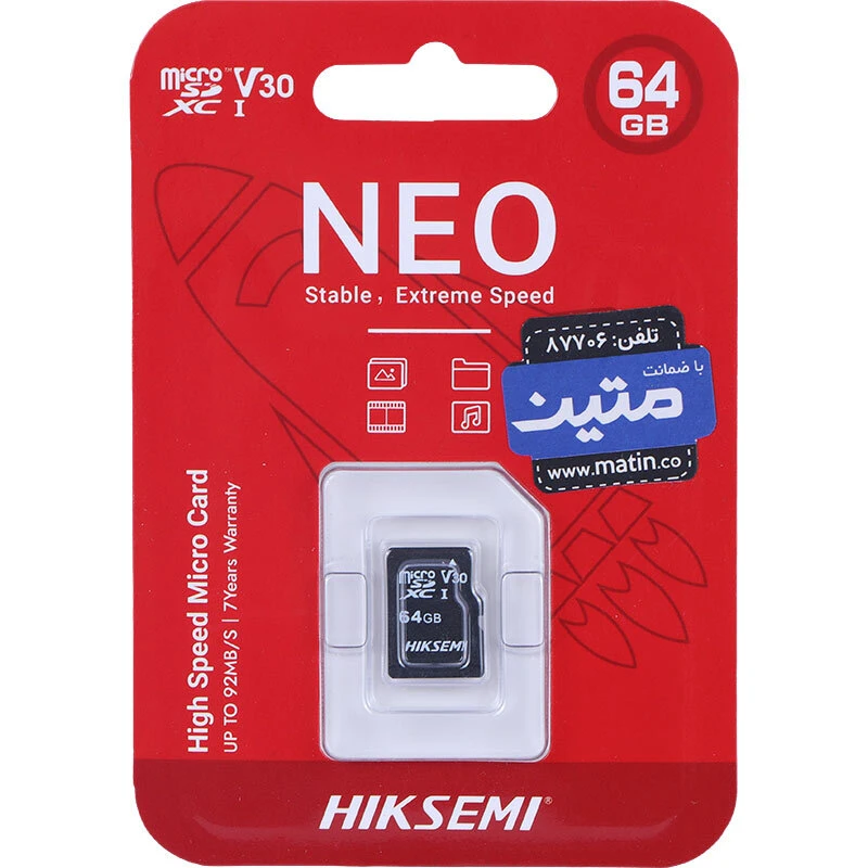 رم میکرو 64 گیگ هایک سمی Neo V30 C10 92MB/s
