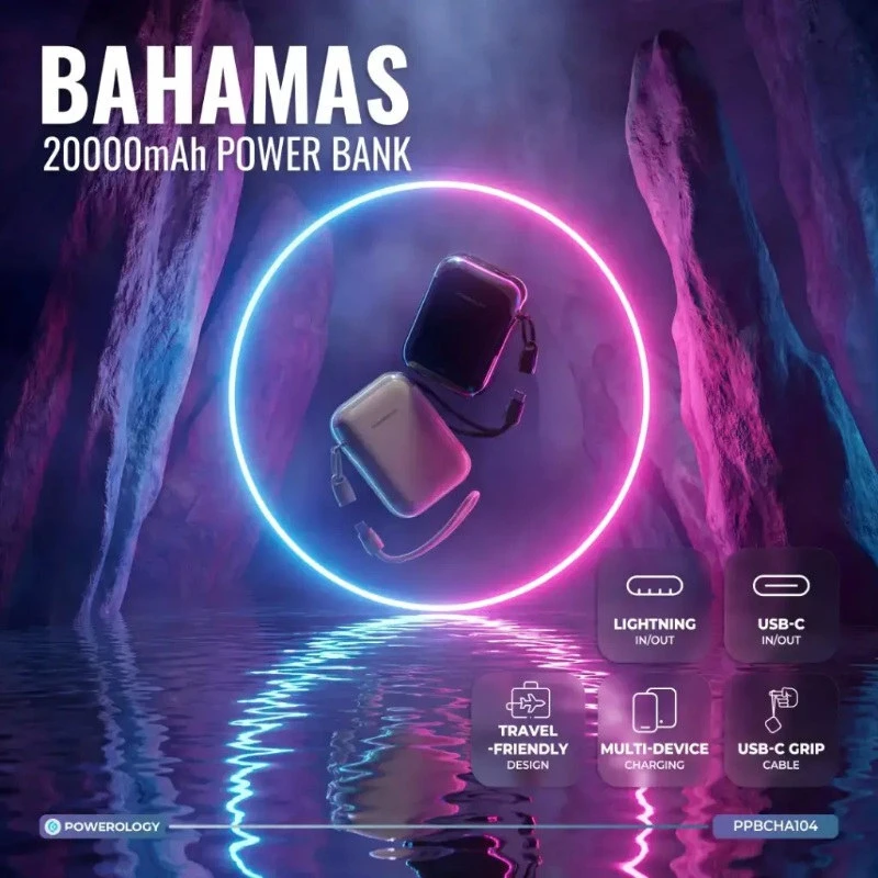 پاور بانک فست شارژ پاورولوژی Bahamas PPBCHA104 PD 22.5W ظرفیت 20000 میلی آمپر ساعت
