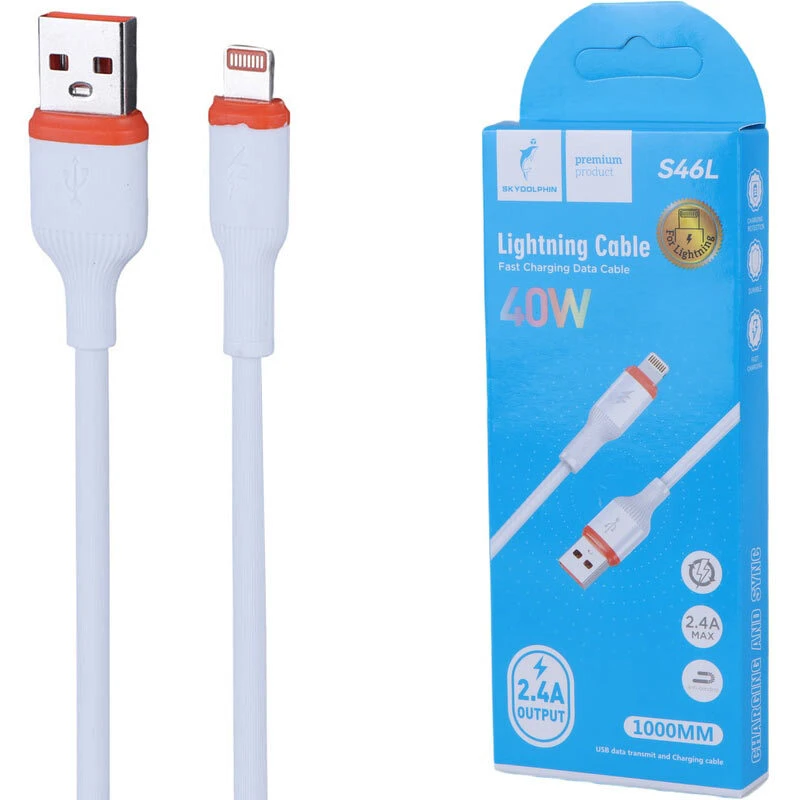 کابل لایتنینگ فست شارژ 40 وات اسکای دلفین S46L طول 1 متر