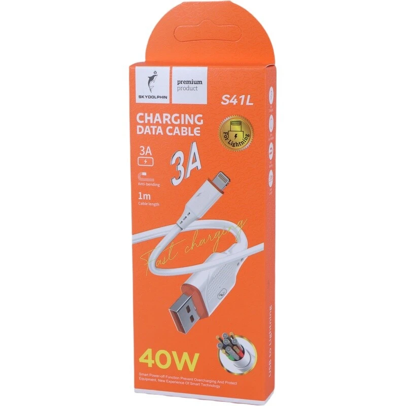 کابل لایتنینگ فست شارژ 40 وات اسکای دلفین S41L طول 1 متر