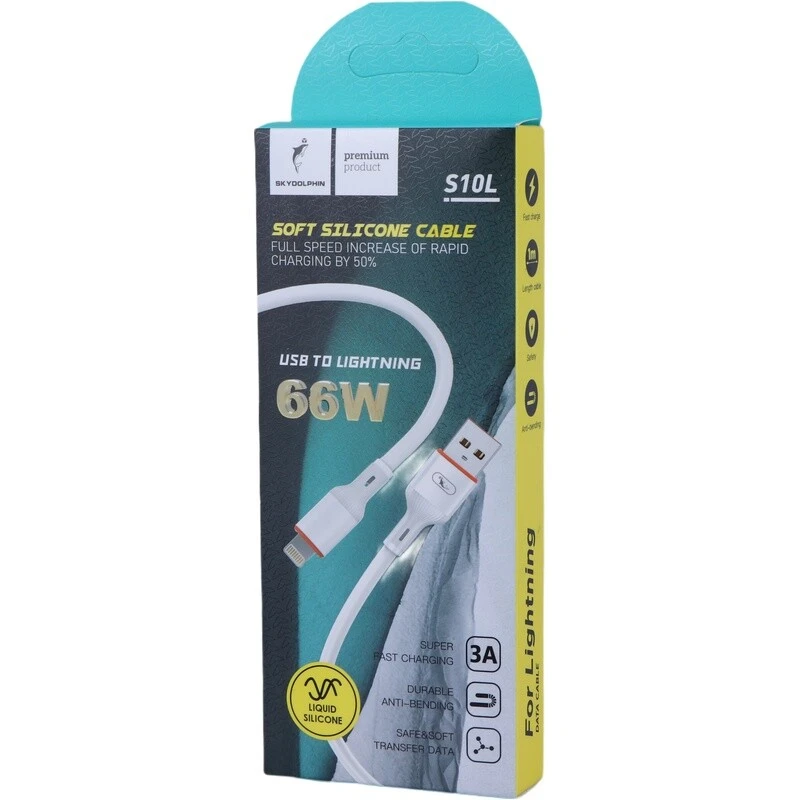 کابل لایتنینگ فست شارژ 66 وات اسکای دلفین S10L طول 1 متر