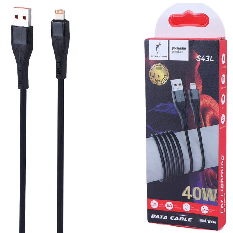 کابل لایتنینگ فست شارژ 40 وات اسکای دلفین S43L طول 1 متر