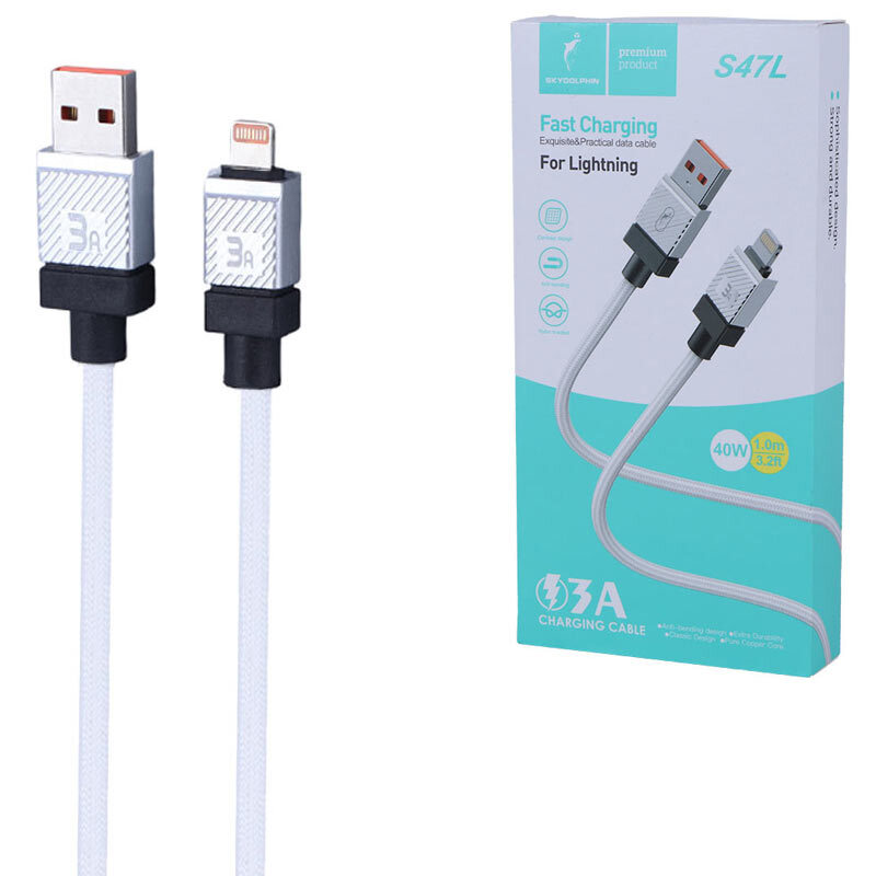 قیمت کابل لایتنینگ فست شارژ 40 وات اسکای دلفین S47L طول 1m