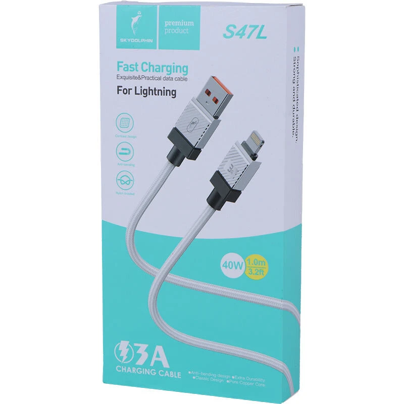کابل لایتنینگ فست شارژ 40 وات اسکای دلفین S47L طول 1 متر