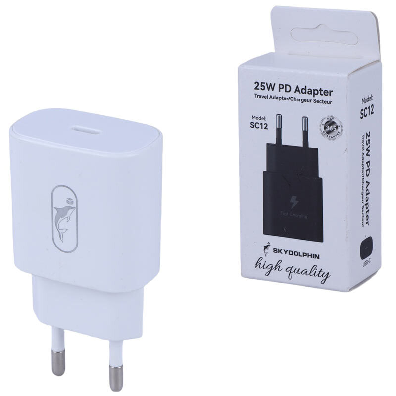 قیمت و خرید شارژر دیواری 25 وات اسکای دلفین SC12 PD 3A
