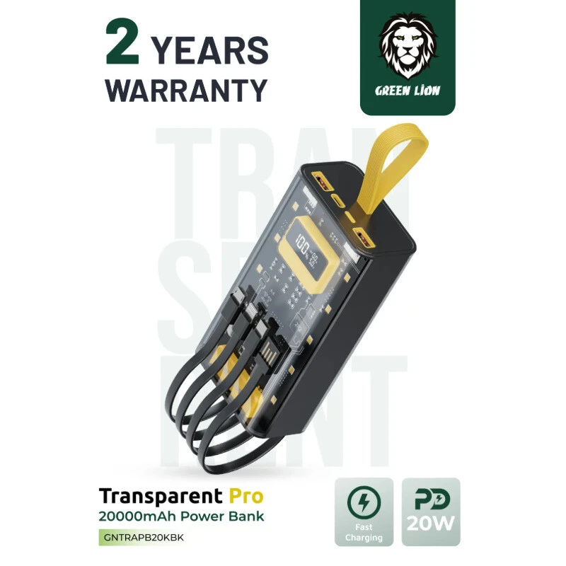 پاور بانک فست شارژ گرین لاین Transparent Pro PD 20W ظرفیت 20000 میلی آمپر ساعت