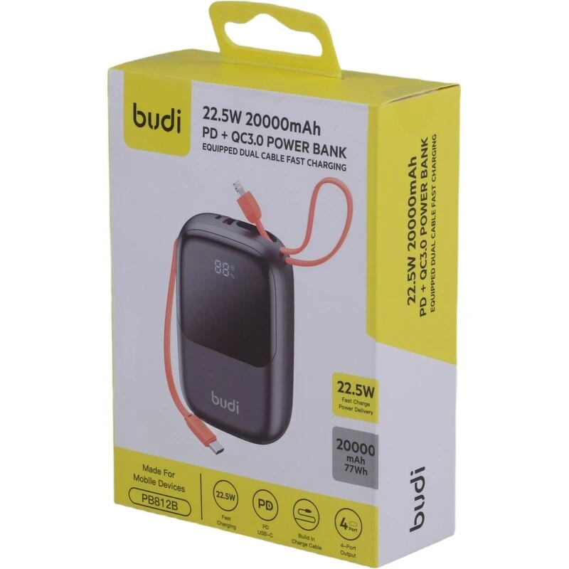 پاور بانک فست شارژ بودی PB812B QC.3 PD 22.5W ظرفیت 20000 میلی آمپر ساعت