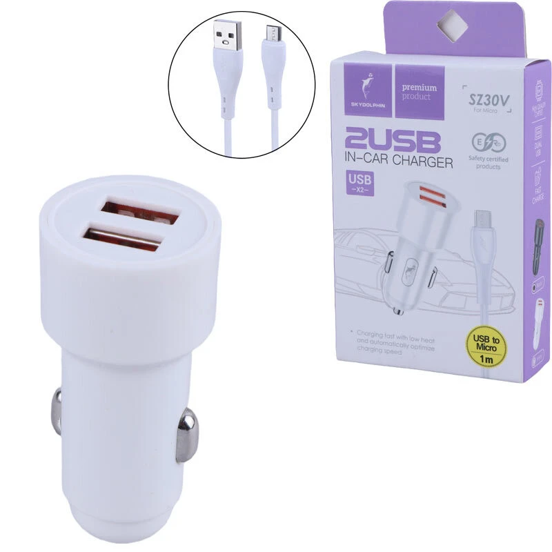 شارژر فندکی 12 وات اسکای دلفین SZ30V + کابل میکرو یو اس بی