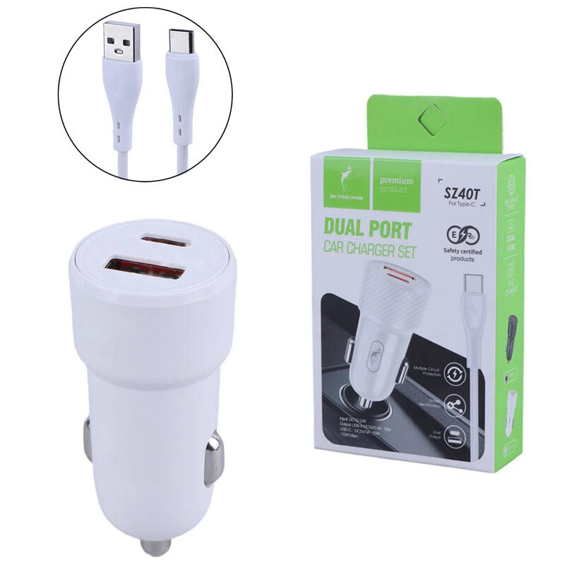 شارژر فندکی 15 وات اسکای دلفین SZ40T + کابل تایپ سی