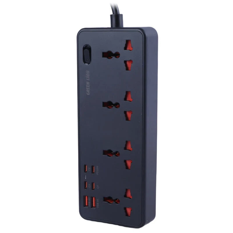 چند راهی 4 خانه گرین لاین GS-700 GNGS700PSTI با کابل 2 متری + شارژر USB و Type-C
