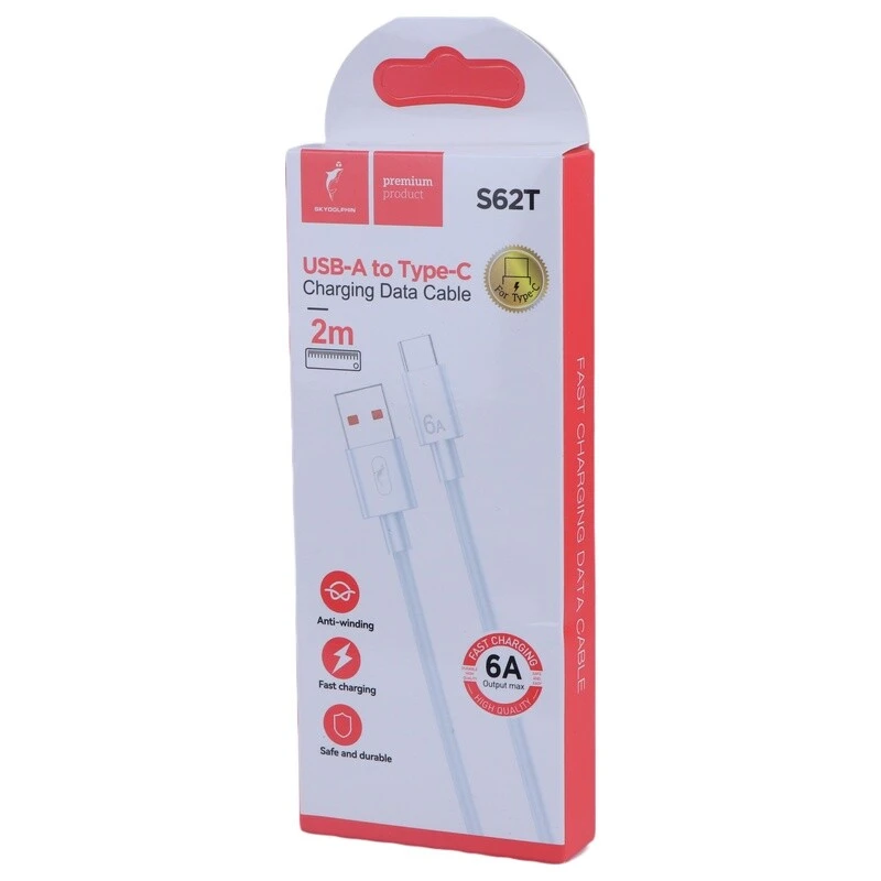 کابل تایپ سی فست شارژ 6 آمپر اسکای دلفین S62T طول 2 متر