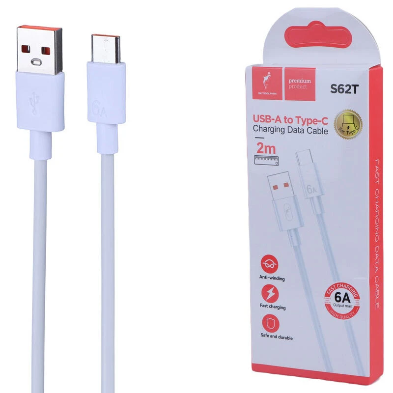 کابل تایپ سی فست شارژ 6 آمپر اسکای دلفین S62T طول 2 متر