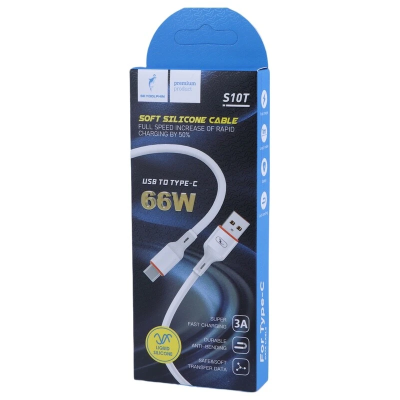 کابل تایپ سی فست شارژ 66 وات اسکای دلفین S10T طول 1 متر