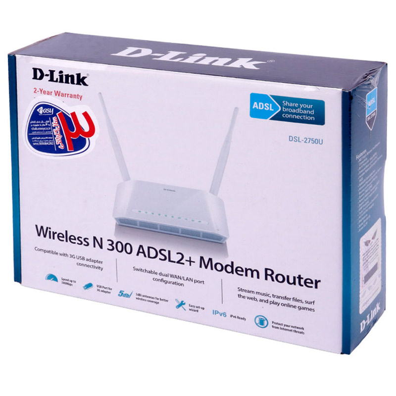 مودم روتر ۲ آنتن D-Link DSL-2750U ADSL2+ N300 300Mbps