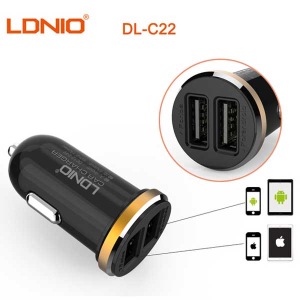 شارژر فندکی LDNIO DL-C22 2.1A + کابل میکرو یو اس بی