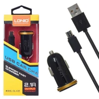 شارژر فندکی LDNIO DL-C22 2.1A + کابل میکرو یو اس بی