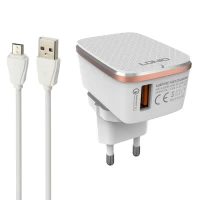 شارژر دیواری فست شارژ LDNIO A1204Q QC2 2.4A + کابل میکرو یو اس بی و تبدیل EU