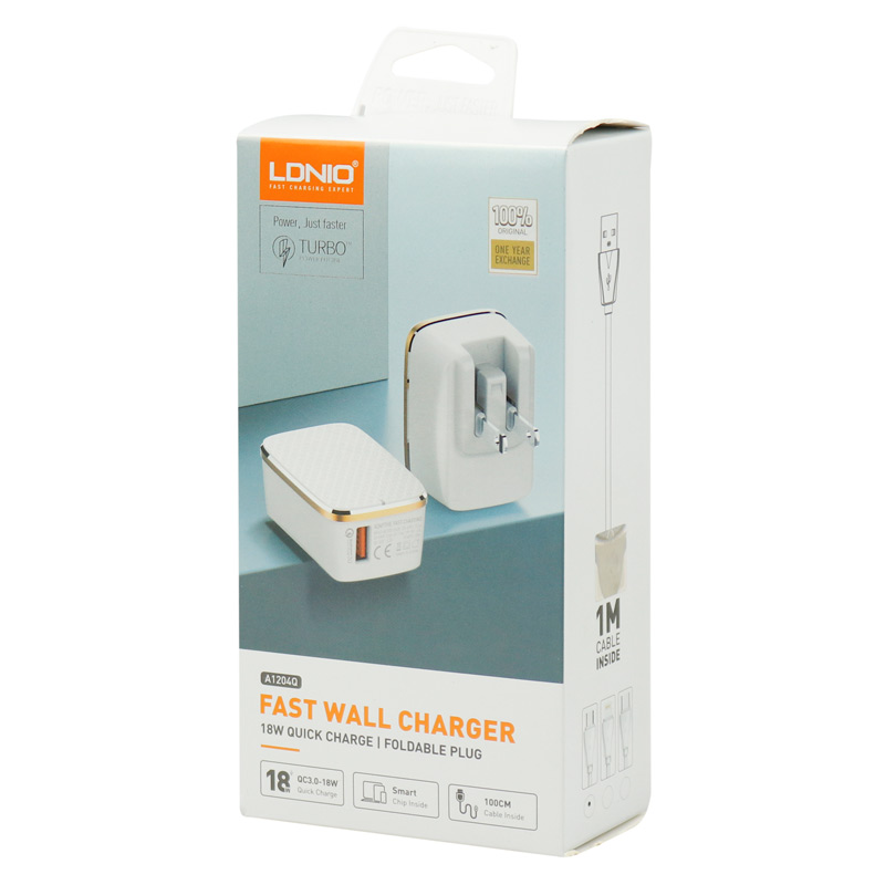 شارژر دیواری فست شارژ LDNIO A1204Q QC2 2.4A + کابل میکرو یو اس بی و تبدیل EU
