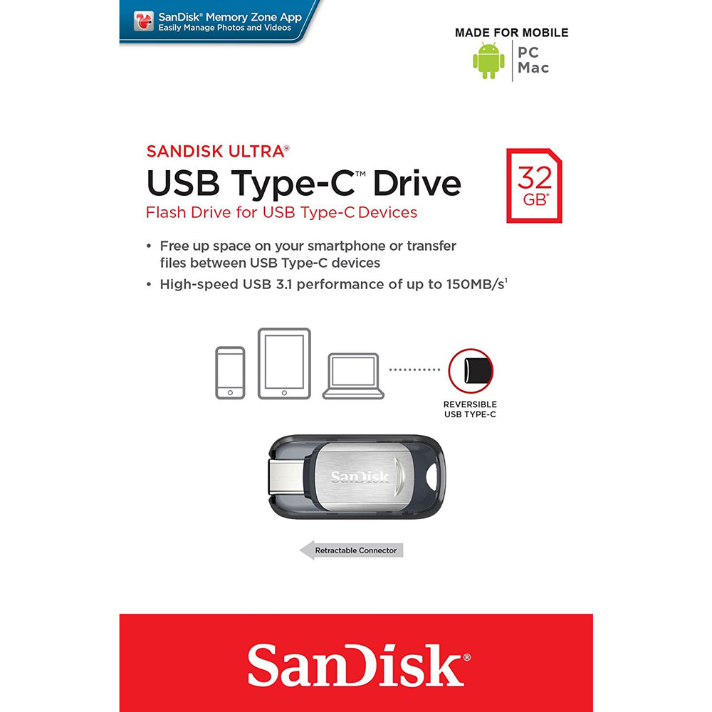 فلش 32 گیگ سن دیسک Sandisk Ultra Type-C