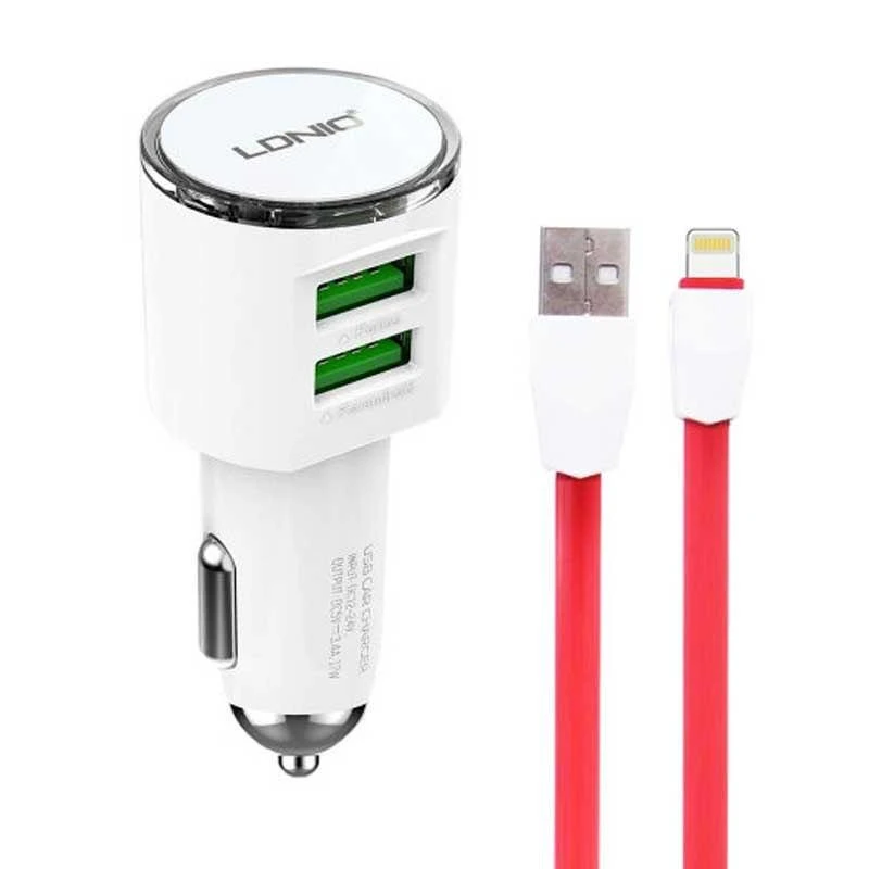شارژر فندکی LDNIO DL-C29 + کابل آیفونی