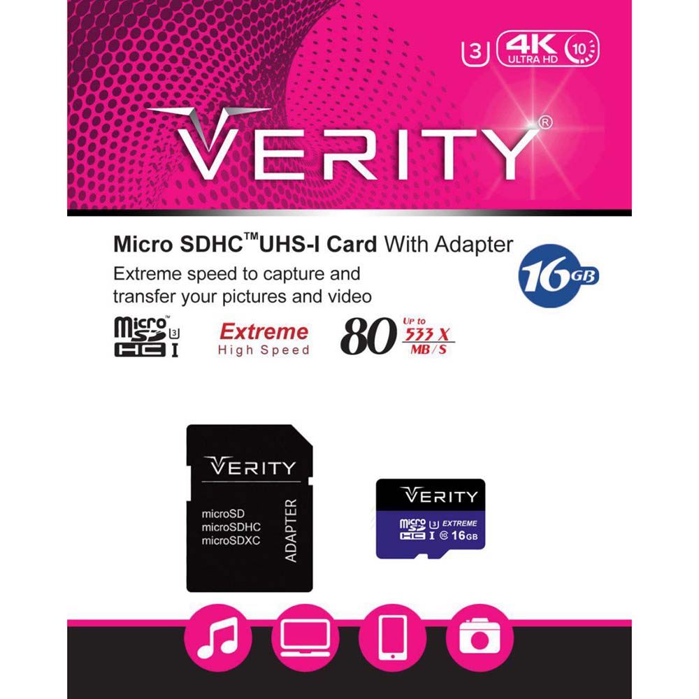 رم میکرو 16 گیگ وریتی Verity Micro U3 80MB/S + خشاب