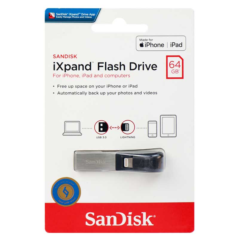 فلش ۶۴ گیگ سن دیسک SanDisk iXpand OTG Lightning USB3.0