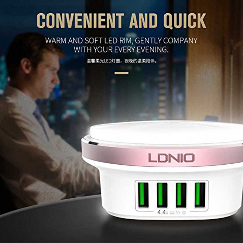 شارژر 4 پورت الدینیو LDNIO A4406 4.4A 22W + چراغ LED