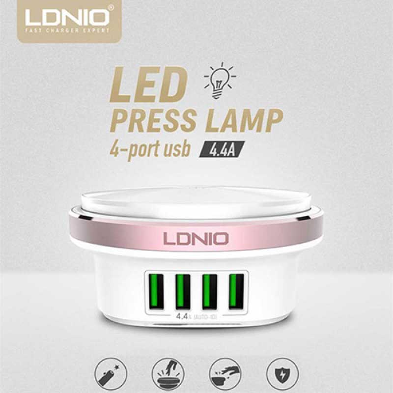 شارژر 4 پورت الدینیو LDNIO A4406 4.4A 22W+ چراغ LED