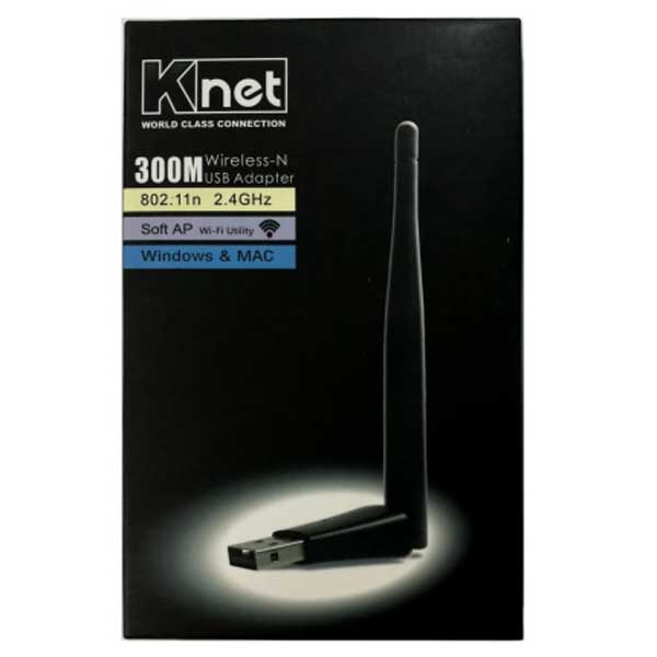 کارت شبکه بیسیم آنتن دار K-net 300Mbps USB