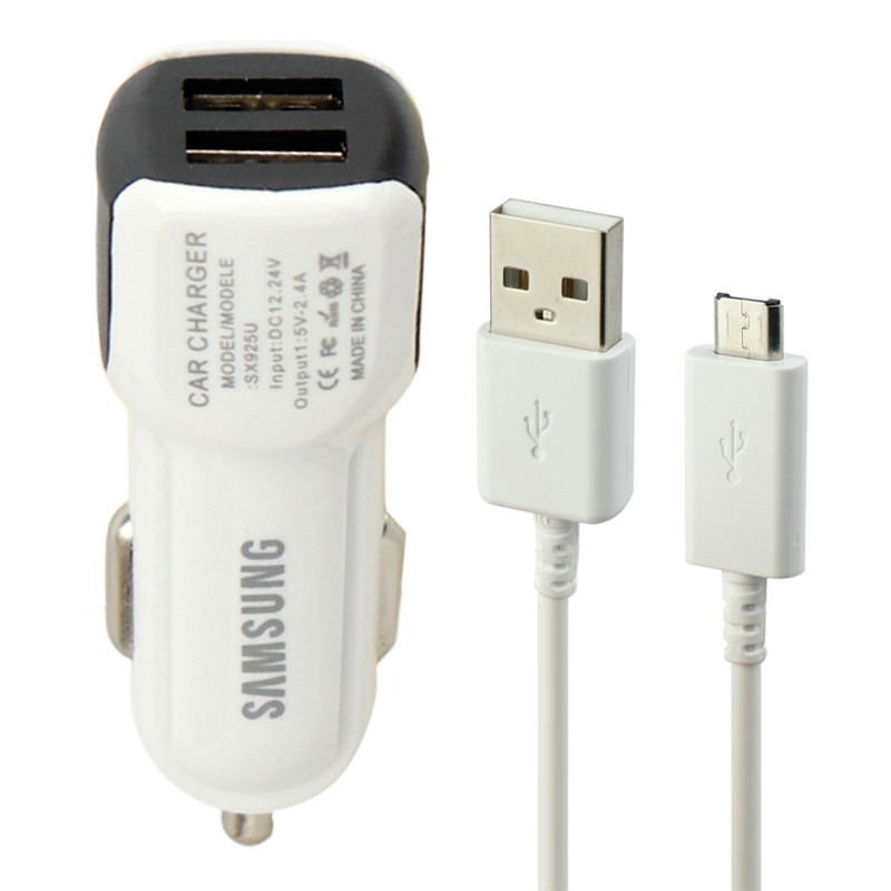 شارژر فندکی فست شارژ Samsung 2.4A 15W + کابل میکرو یو اس بی