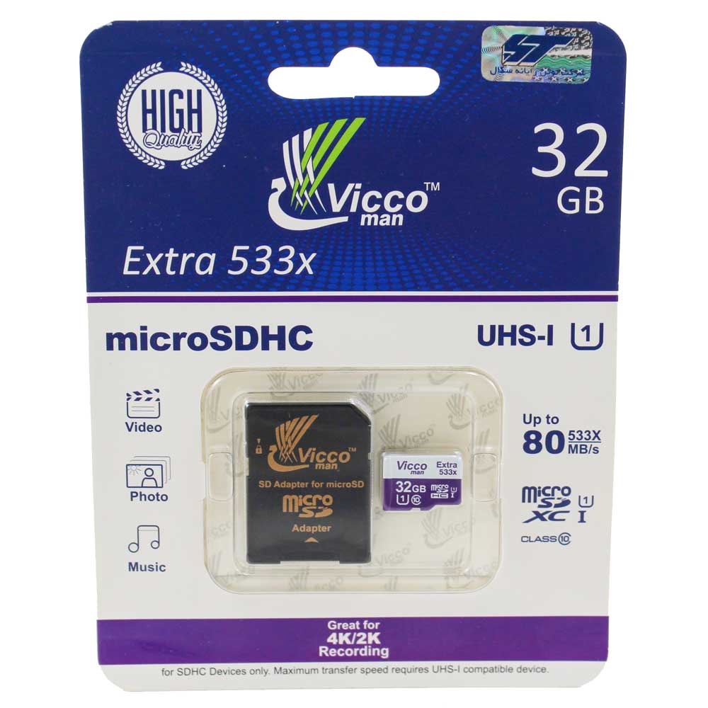 رم میکرو 32 گیگ ویکومن Vicco Extra 80MB/s + خشاب