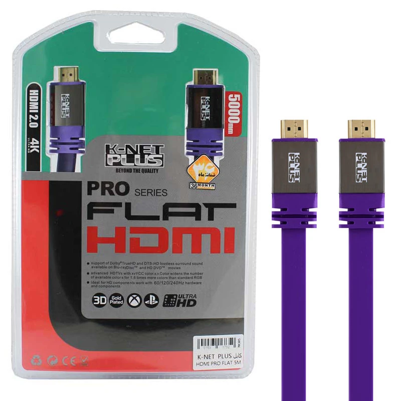 کابل HDMI V2.0 کی نت پلاس Pro Flat طول 5 متر